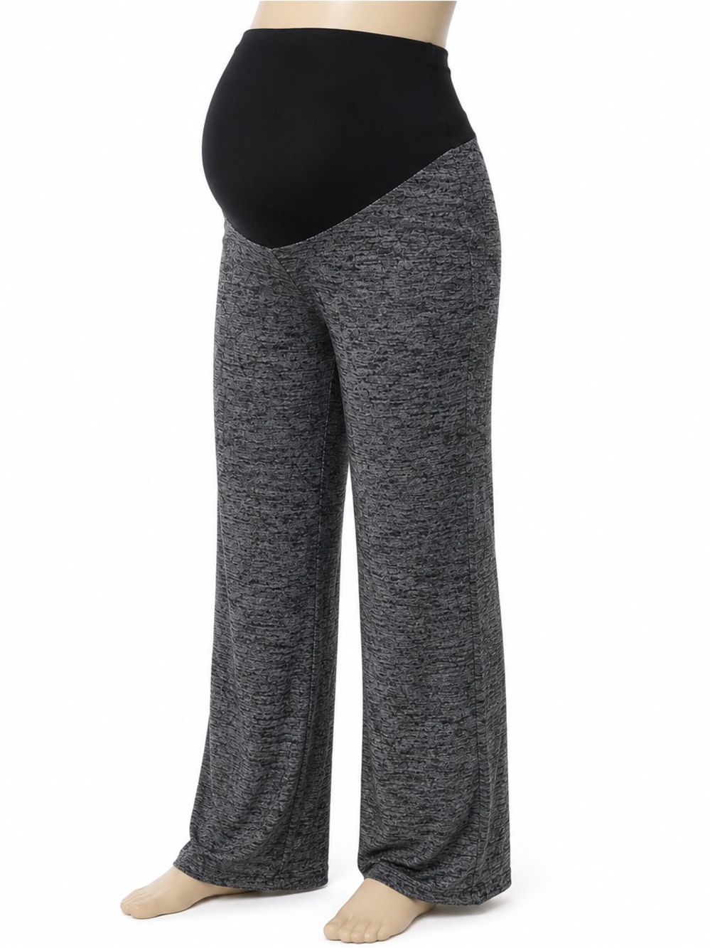 Maternity Wide-Leg Knit Pants with Elastic Over-Belly Panel